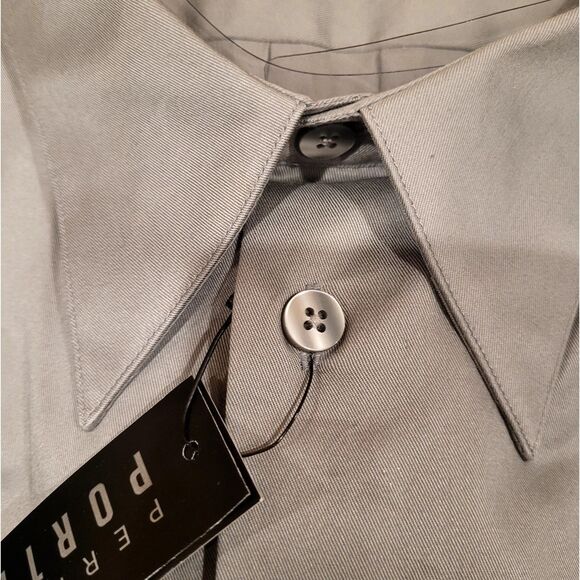 17-1/2 Neck 32/33 Perry Ellis Portfolio Silver Gray Collar Stays Dress Shirt - Picture 2 of 4